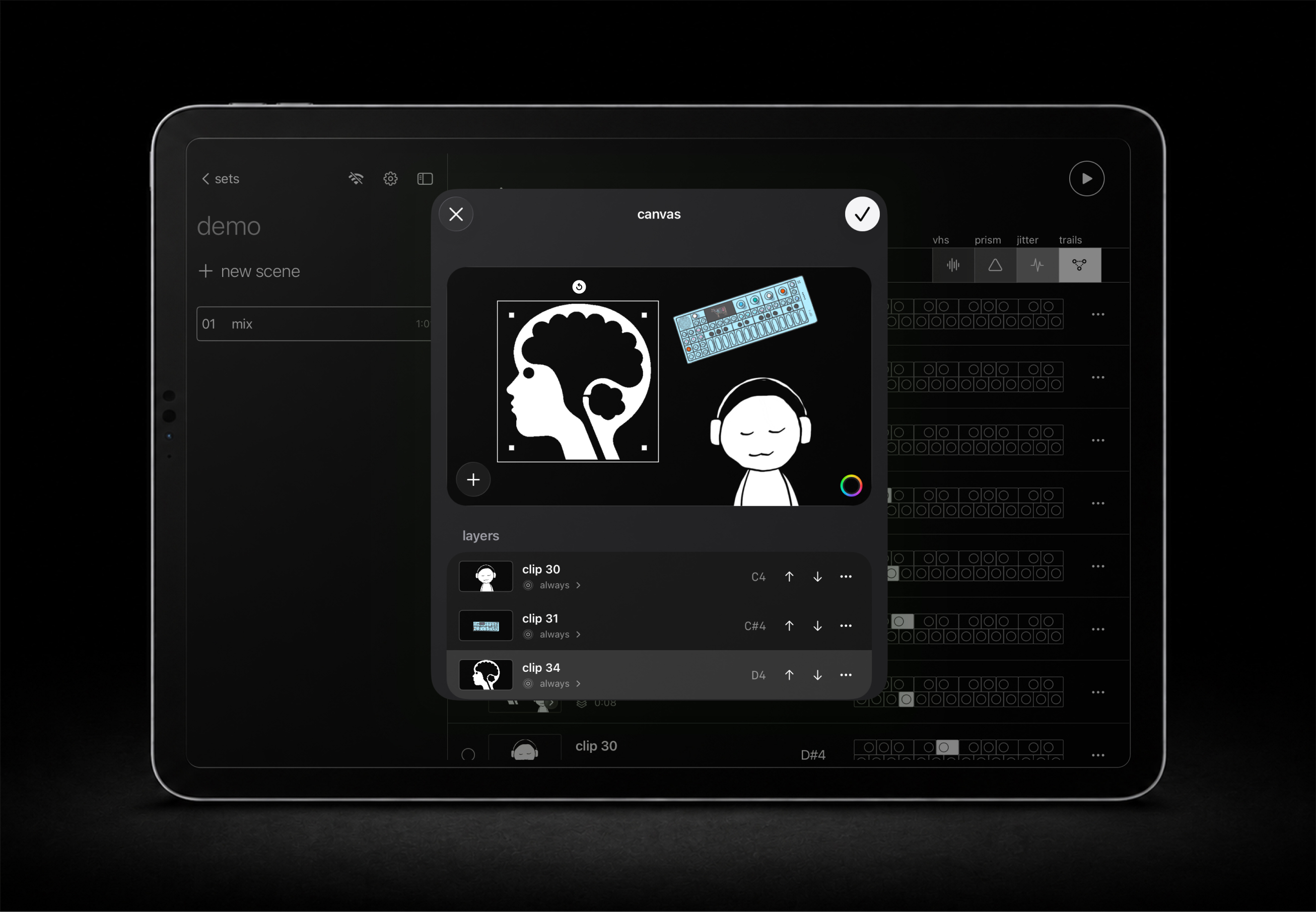 canvas clip with layered stills and GIFs