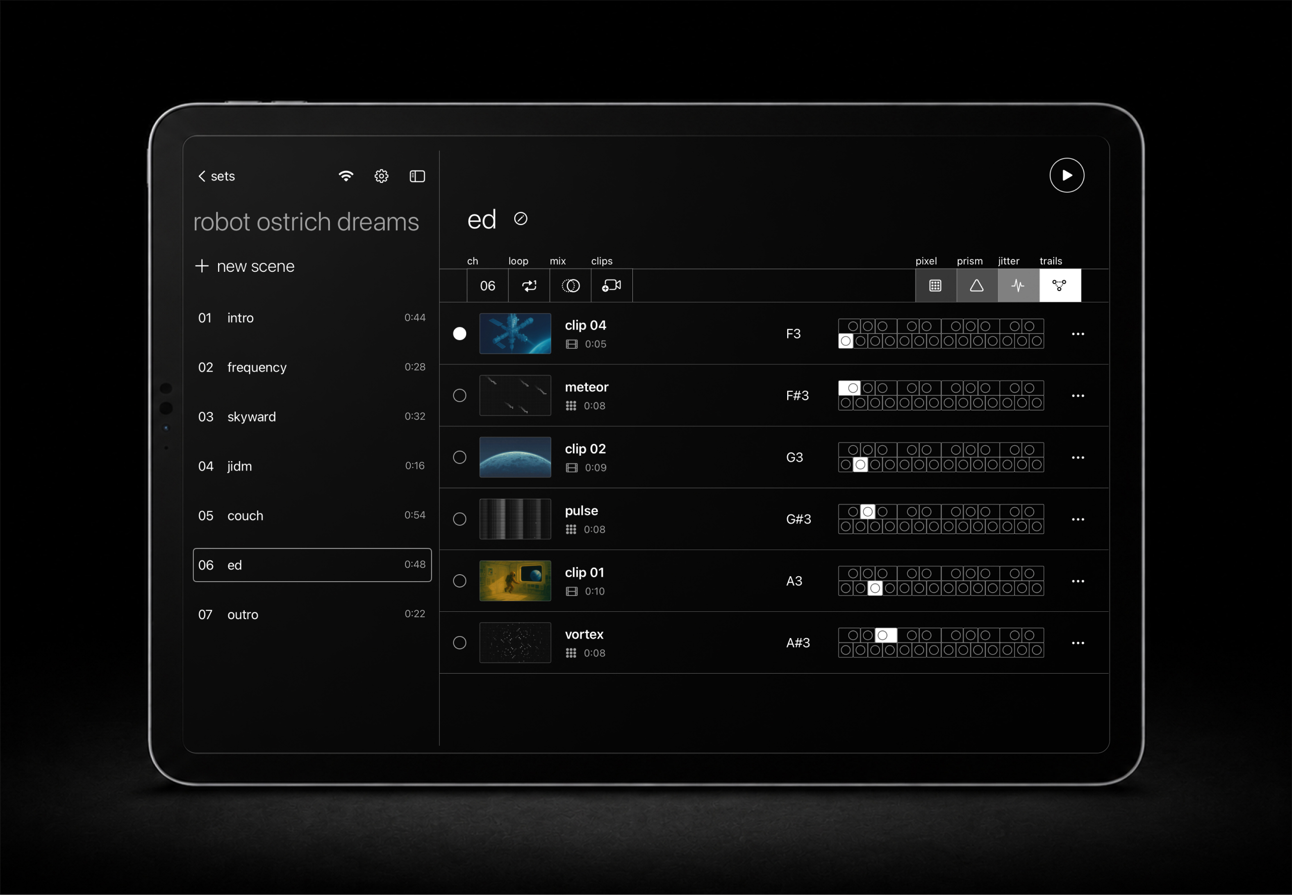 VJ‑XY overview screen